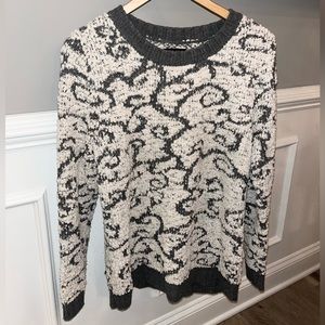 ELLEN REYES Grey & Off White Swirl Boucle Knit Soft Sweater Long Sleeve Large